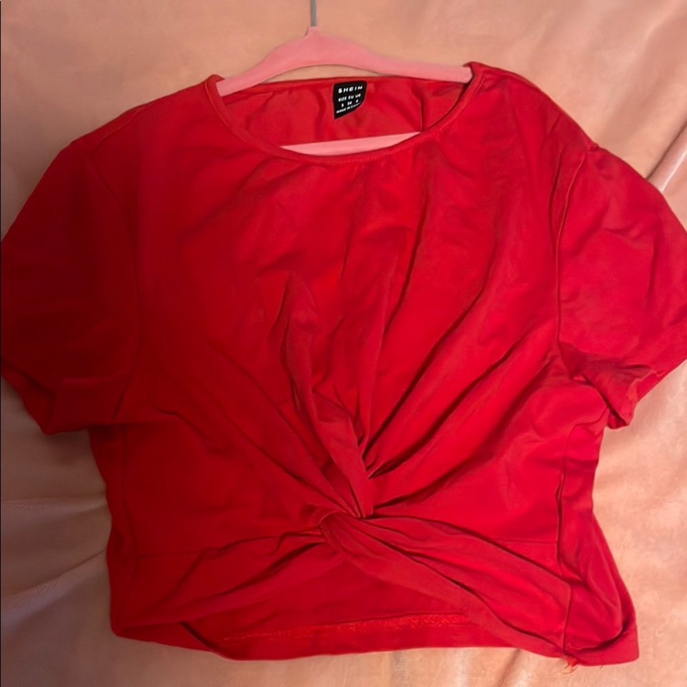 Red Crop Tie Front Short Sleeve T-Shirt